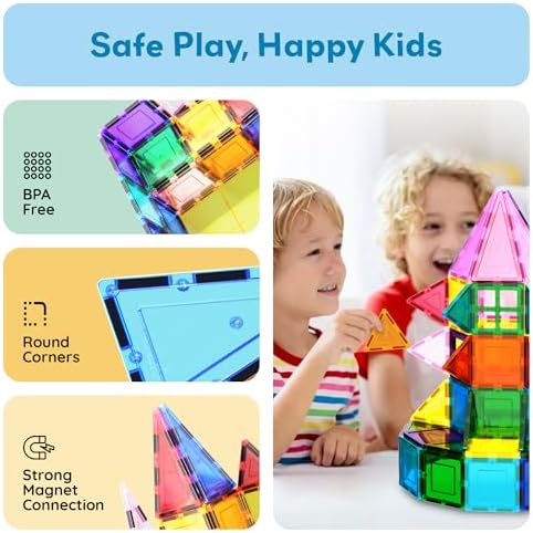 PicassoTiles 101 Piece Magnetic Tiles Building Set with Car & Bag Ages 3+ - Image 6