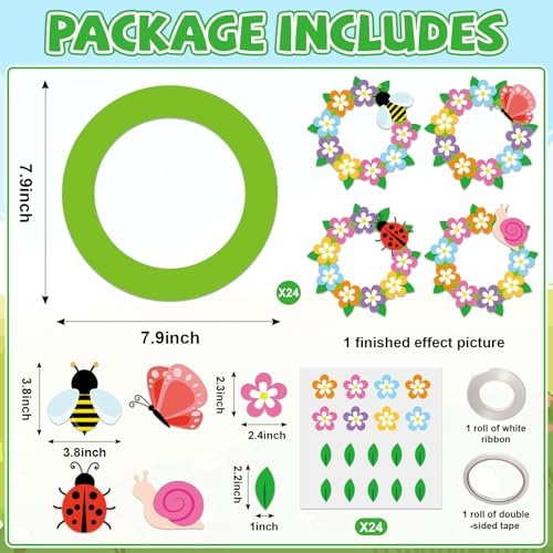 Lonfliness 24 Set Spring Wreath Crafts Kits Floral Animals DIY Hanging Decor for Colorful Paper Wreath Craft Ornament with Flower Butterfly Bee Sticker Spring Party Supplies for Activities - Image 2