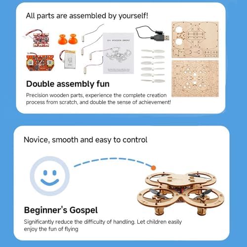 DIY Wooden Drone Assembly Kit, Wooden Drone Building Kit, Remote Control Mini Quadcopters, DIY Assembly Drones with 4-Axis Flight, Creative Building Model for Kids and Adults (2 PCS) - Image 6