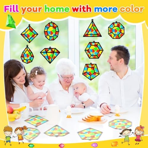 Lonfliness 32Sets Jewel Suncatchers Ornaments Kit DIY Window Stained Glass Effect Paper for Sun Catchers Craft Home Decor Creative Art Projects Activity Birthday Gift - Image 5