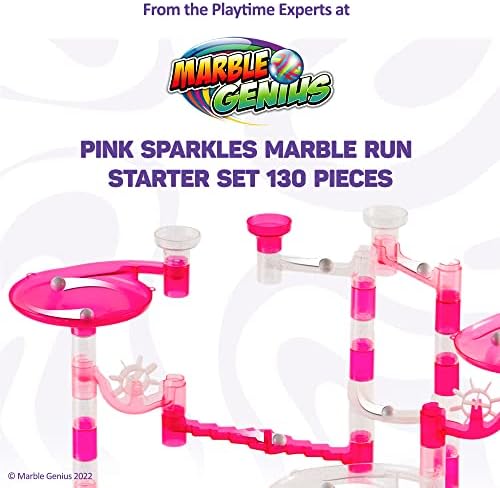 Marble Genius Marble Run Starter Set STEM Toy for Kids Ages 4-12 - 130 Complete Pieces (80 Translucent Marbulous Pieces and 50 Glass Marbles), Construction Building Block Toys, Pink, - Image 2