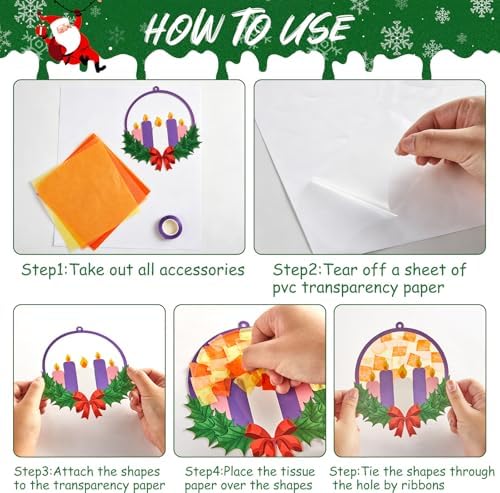 Qyeahkj 36 Set Christmas Advent Wreath Suncatchers Crafts for DIY Advent Candle Tissue Paper Craft Kit Hanging Decor for Xmas Holiday Home Activity Art Project Birthday Party Favor Gift - Image 4