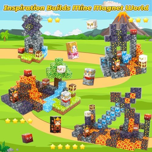 100PCS Magnetic Blocks -Build Mine Magnet World Forest & Lava Set, Magnet Building Toys for Kids Ages 5-7, STEM Sensory Toddler Toys for 3+ Year Old Boys & Girls, Creativity Birthday Gifts for Child - Image 2