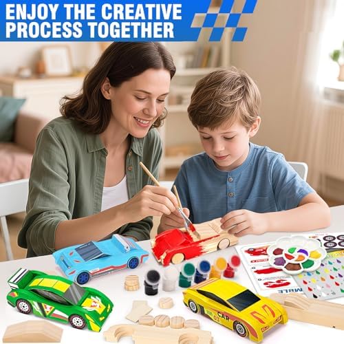 Shyling 4 DIY Wooden Race Car Toy, Arts & Crafts Painting Kit for Kids - Image 6