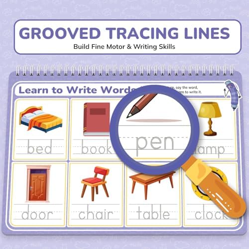 LEOGOR Magic Grooved Writing Practice for Kids - 6 Grooved Writing Books for Kids 3-5 & 6-8 - Disappearing Ink Handwriting Books - Traceable Letters Numbers for Preschool - Reusable Learning Activity - Image 5