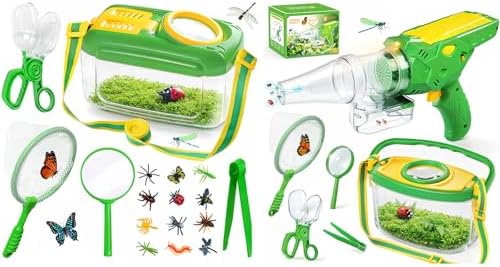 Bug Catcher for Kids, Bug Vacuum Catching Kit with Bug Collector Butterfly Net Magnifying Glass Bugs Grabber Insect Catcher Tweezers, Outdoor Explorer Toys Gift by HAIMST