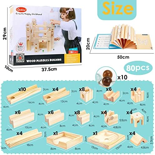 Wooden Marble Run for Kids, 80 Pieces Maze Construction Building Play Set - Image 6