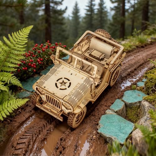 3D Wooden Puzzles for Adults,Wooden Toy for Kids and Adults,Model Building Kit,Educational Brain Teaser,Best Educational Christmas Birthday Day Gift for Friends (Wooden Jeep) - Image 4