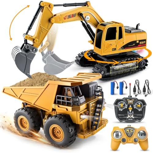 YongnKids 2 Pcs Large Rc Excavator Toy & Dump Truck for Kids Age 6+ by YongnKids