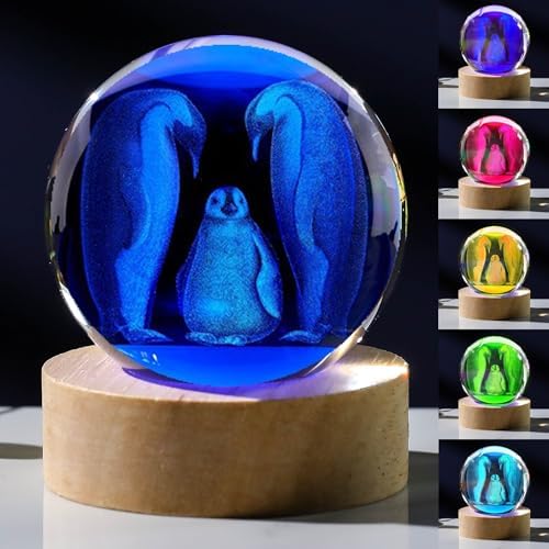3D Penguin Gifts for Women - Crystals Ball 60mm - Glass Animals Figurine Penguin Decor Stuff for Anniversary, Birthday, Best Friend, Lovers Keepsake Paperweight by Unknown