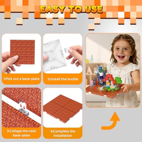 4PCS 4" x 4" Magnetic Building Block Base Plates for Kids, Strong Grip Magnetic Tiles Base Compatible with Most Popular Magnetic Blocks & Cubes, STEM Educational Toys for Boys Girls Ages 3+ (Lava) - Image 5