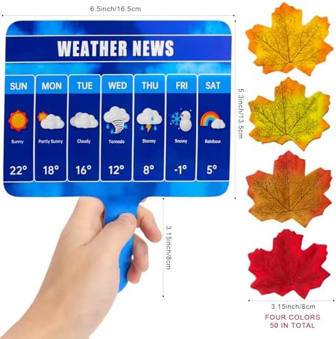 Yewong Kids Meteorologist Costume Set Weather Man Necktie Glasses Microphone Maple Leaves Weather Chart Prop for Career Day - Image 4