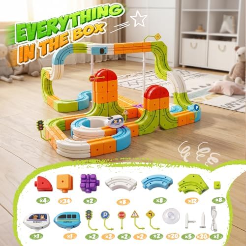 Hot Bee Electric Train Set for Kids, 134pcs Gravity-Defying Race Track - Image 3
