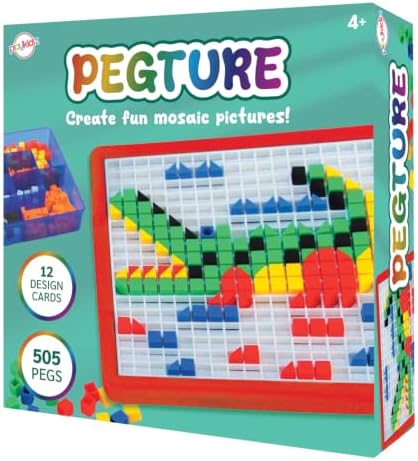 Playkidz: Pegture Set with 505 Larger Pieces + 12 Design Cards. Mosaic Puzzle Toy Set, Creative Skills Development, Educational Learning Toys for Kid. Great Gift for Boys & Girls. by Playkidiz