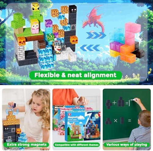 150PCS Magnetic Blocks - Magnet Building Blocks, Stacking Magents Cubes Toys Forest Dark Castle Set, STEM Montessori Sensory Toys for Kids Boys and Girls Ages 3 4 5 6 7 8 9 10+ Birthday Gifts - Image 5