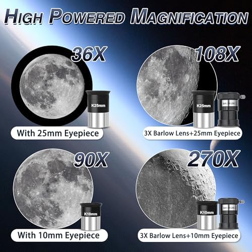 Hawkko 90mm Aperture 900mm Telescope for Adults High Powered - Professional Multi-Coated Refractor Telescope for Astronomy Beginners (36X-270X) with AZ Mount, Phone Adapter and Carry Bag - Image 3