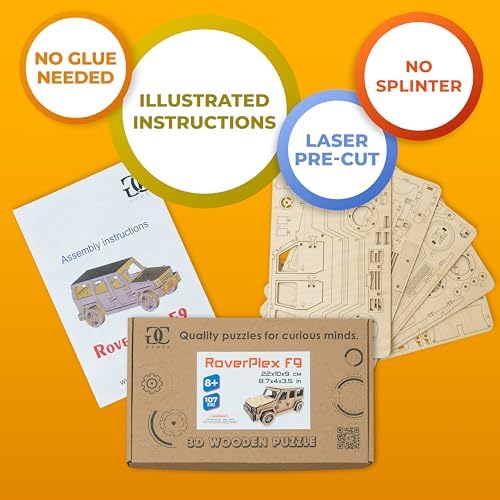 CG Games 3D Wooden Puzzles,RoverPlex F9 Jeep Car Model Kit. Self Building Vehicle DIY Kits, Wood Puzzle Models for Kids to Build, Brain Teaser Educational Puzzle Gifts for 8 Years Old and Up - Image 6