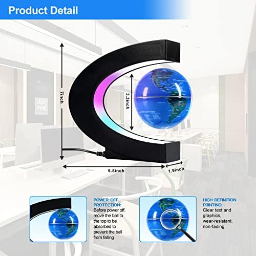 Flagest Magnetic Levitation Floating Globe, Levitating C Shape Globe with LED Lights for Education Home Office Desk Bookshelf Decor, Holiday Anniversary Creative Gift(3.3 Inches) - Image 2