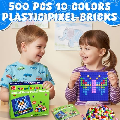 STEM Toys Pixel Art Kit for Kids, 500 Pcs 10 Colors Pixel Bricks Challenge Fine Motor Skills Game Educational Science Kits Learning Toys for Math Manipulatives Sensory Bin Sorting Counting Training - Image 5