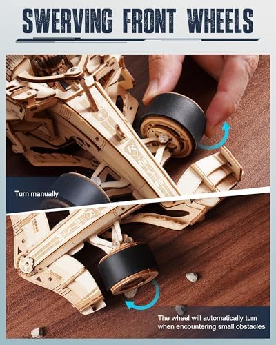 ROKR 3D Wooden Puzzle 1:18 Scale Formula Racing Cars, Wind up Toys Model Car Kits for Adults to Build, Ideal Hobby Gift for Boys and Men Desk Decor Display - Image 6