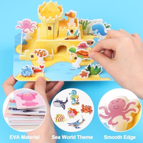 CCINEE 3D Puzzles for Kids, Cartoon Paper Puzzles Toy Gift Set for Girls and Boys Educational DIY Jigsaw Puzzle 30Pcs Mini Ocean Animals 1 Pack Sea World House for School Classroom Craft - Image 4