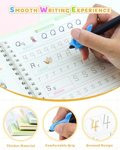 Magic Practice Copybook, Reusable Writing Practice Book, Handwriting Aid for Preschool Kids Age 3-8 (4 Books with Pens) - Image 6