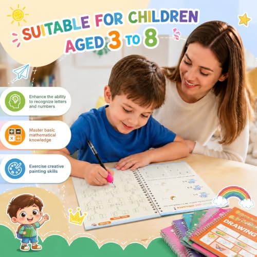 Vodolo 6 Pack Magic Grooved Writing Practice Books for Kids,Reusable Handwriting Practice with Pen,Pencil Grisp and Learning Schedule,Pecfect Tracing Copybook for Kindergarten Preschool Age 3-8 - Image 5