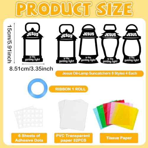 QOUBAI 32 Set Christian Suncatchers Crafts Kits Jesus is The Guiding Light DIY Religious Window Stained Glass Hanging Ornament Easter Holiday VBS Paper Craft Holy Night Lent Sunday School Activities - Image 2