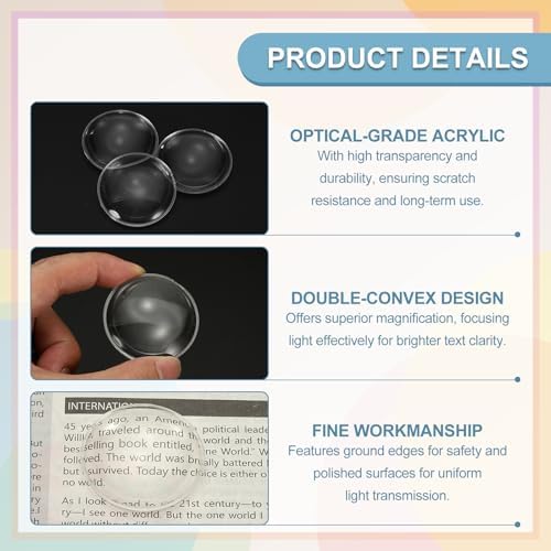 PATIKIL 10 Pack Biconvex Lens, 42mm Dia. 42mm Focal Length Aspheric Optical Lenses Magnifier Paperweight Acrylic Double Convex for DIY Office Desk Home Science Experiment Telescope - Image 3
