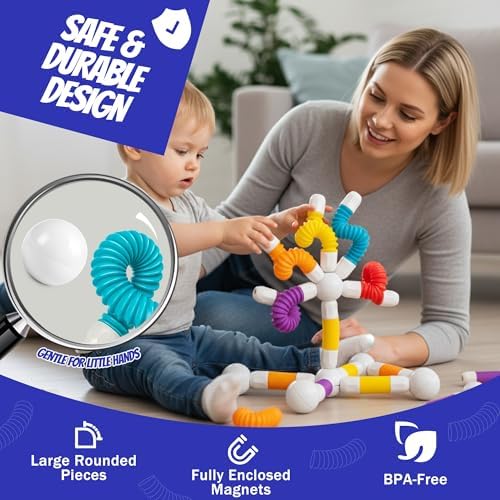 Magnetic Building Sticks for Toddlers 1-3, Flexible STEM Construction Toy - Image 4
