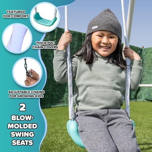 Sportspower Arcadia Metal Swing Set with Trapeze, 2-Person Glider, 5ft Slide, Anchor Kit, 6.1ft Durable Steel Frame – Outdoor Backyard Playset with 600 lbs Capacity (Teal) - Image 3