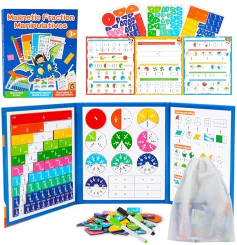 Magnetic Fraction Demonstration Book for Kids, Montessori Fraction Playbook with Tiles & Circles, Fraction Educational Puzzle Sets for Children, Math Manipulatives for Homeschool Classroom by HOBBTREE