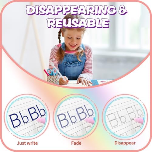Upgraded Large Size Magic Practice Copybook for Kids, Reusable Writing Practice Book, Preschool Copybook (4 Books with Pens) - Pink Bag - Image 6