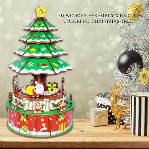 3D Puzzles for Adults Christmas Tree DIY Rotating Music Box Kit Mechanical Model Boys and Girls Birthday Gifts（Christmas Tree ） - Image 2