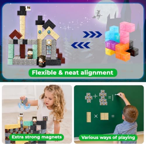 GraceDuck 100 PCS Magnetic Blocks - Magic‘s House Magnetic Building Blocks, Stacking Magnets for Kids, Sensory Toy for STEM Montessori Sensory Toys for Kids 3+ Boys and Girls Christmas Birthday Gifts - Image 4