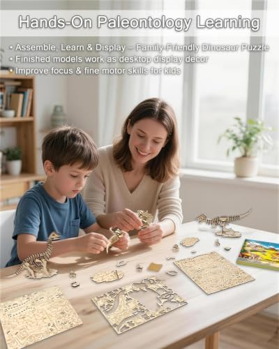 3D Wooden Dinosaur Puzzle, 4 Kits - Raptor, Pteranodon, STEM Toy 8-12 - Image 6