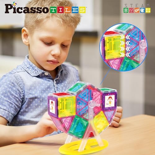 PicassoTiles Magnet Tile Building Blocks Ferris Wheel Amusement Rotating Accessory Kit Compatible with Full Sized Magnetic Tiles Construction Toy Set Education STEM Learning 3D Toddler Kid Age 3+ PT09 - Image 3
