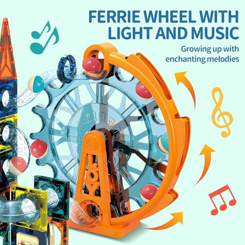 Motorized Marble Run Set, 107-Piece Magnetic Tile Building Toy - Image 3