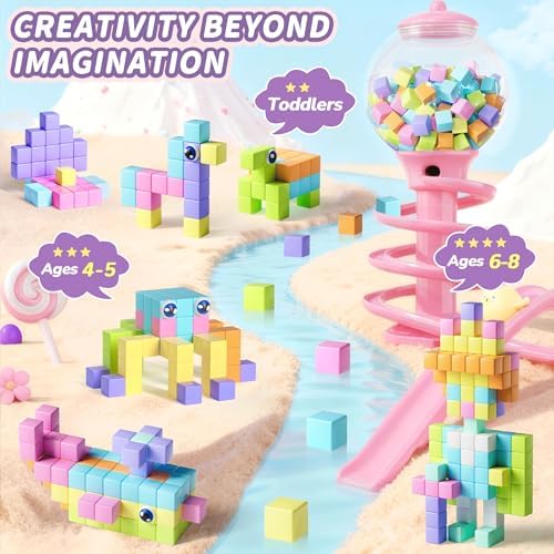 116PCS Magnetic Blocks with Magnet Eyes Toy, Magnetic Building Blocks with Storage Bag for Kids Gifts, STEM Preschool Sensory Magnetic Cubes for Toodlers Boys Girls Ages 3 4 5 6 7 8, Macaron Color - Image 5