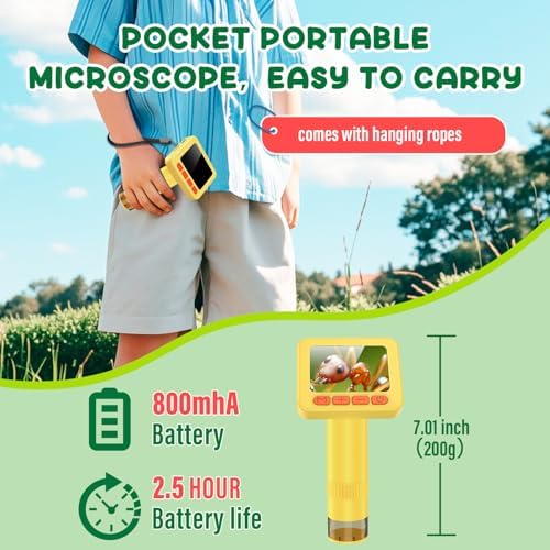 IMICHI Microscope for Kids 50X-1000X 2 inch IPS HD Screen, 32GB Storage Card, 1080P Video, 2-Hour Battery Life, Easy Carry, Slides Included - Perfect Science Kit Gift for Kids Ages 8-12 Yellow - Image 7