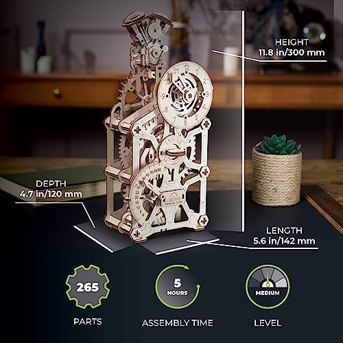 UGEARS Engine Clock 3D Wooden Puzzles for Adults – Wooden Model Kits for Adults, Mechanical Clock Kit with Moving Pistons, Steam Engine Kits, Clocks Kits for Do It Yourself, Brain Teaser 3D Puzzle - Image 3