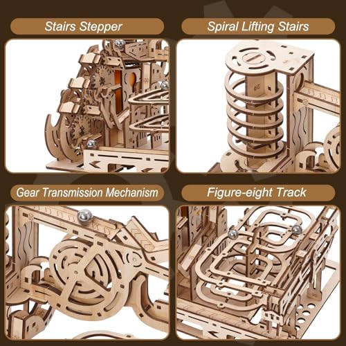 3D Puzzles Wooden Models Kit 260 Pcs Jigsaw Puzzles with Marbles Run Ball Drop Toy Wooden Building Kits for Adults Brain Teaser Puzzles Orbital Model Puzzle - Image 3