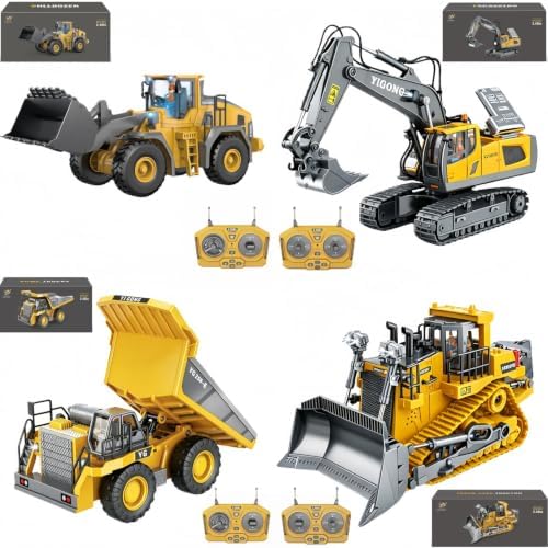 2.4GHz Remote Control Construction Vehicles Set, RC Excavator Dump Truck Loader Bulldozer with Lights and Sound Effects by Unknown