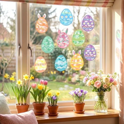 Renbuzhu 48PCS Easter Crafts Bulk: Eggs Paper Suncatchers DIY Kit for Activities Decorations, Window Stained Glass Effect Art Ornaments - Image 7