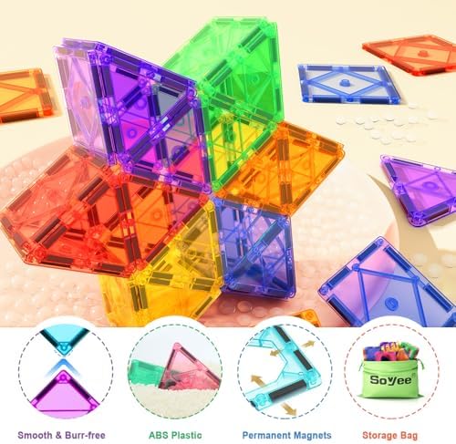 Soyee 52PCS Magnetic Tiles Toys for 3 Year Old Boys and Girls Magnetic Building Blocks STEM Learning Toys Sensory Montessori Toys for Toddlers Kids - Image 4