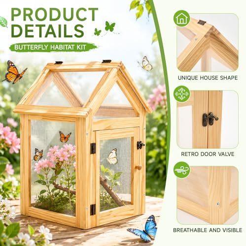Cinnvoice Butterfly Habitat Cage Kit 19.7" Outdoor Large Insect Mesh Cage Terrarium Garden Grow Tent for Hatching Butterflies, Education Science Parent Child Interaction Observation - Image 4