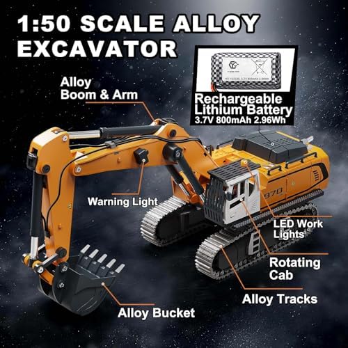 RC Excavator for Adults 1:50, Remote Control Excavator with Metal Bucket - Image 6