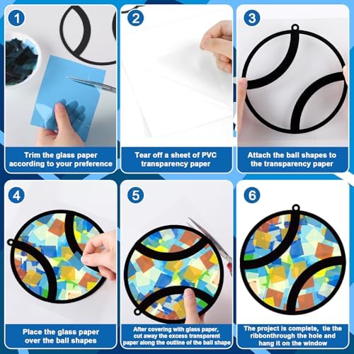 32 Sets Sports Ball Suncatchers Craft Kit DIY Window Stained Glass Effect Football Baseball Basketball Paper Craft Home School Classroom Decoration Kid Birthday Gift Creative Art Project Activity Game - Image 3