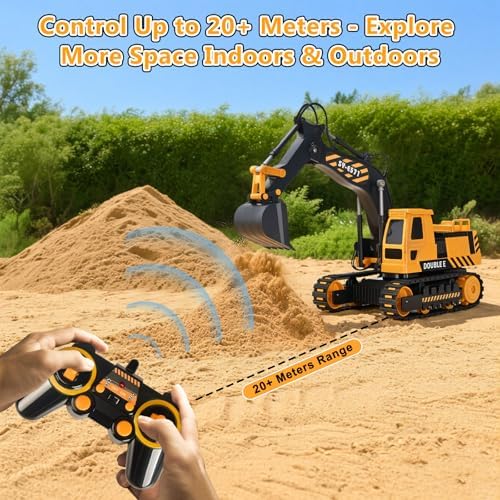 DOUBLE E Remote Control Excavator Toy, RC Excavators Sandbox Digger Hydraulic Construction Toys - Realistic Construction Vehicle with 6 Functions, Xmas Gift for Kids 3-14 Years - Image 4