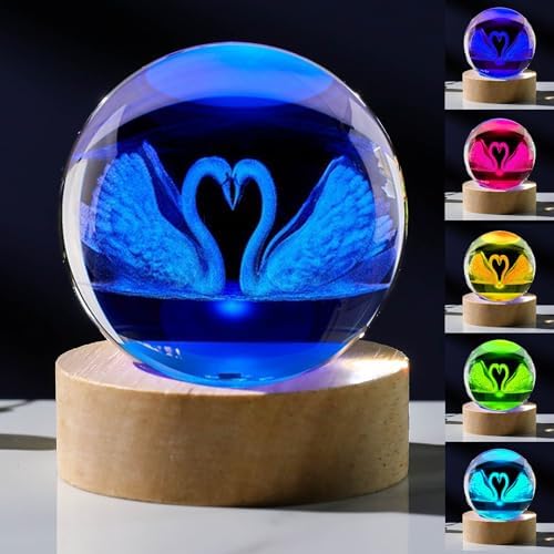 3D Swan Gifts: Crystals Ball 60mm Glass Figurines Decor Items for Anniversary, Birthday, Best Friends, Swan Lovers Keepsake Paperweight by Unknown